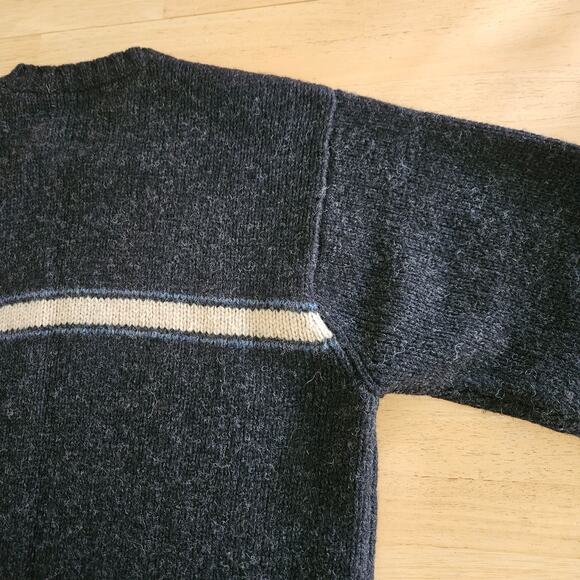 J. Crew Men's Shetland Wool Sweater Sz M Dark Gray Tan Stripe - Picture 8 of 11